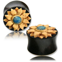 Load image into Gallery viewer, Arang Holz Plug dunkel Kokosnuss Türkis Stein Blume beige Tribal Expander Organic
