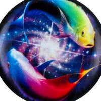 Load image into Gallery viewer, Two vibrant koi fish, inspired by the Schraub Plug Acryl Weltall Strudel bunte Koi Karpfen Piercing Ohrschmuck, swirl in a cosmic dance of stars and light, evoking yin-yang against a galactic backdrop.
