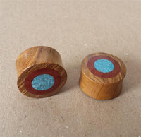 Cargar imagen en el visor de la galería, Plug Ringe crushed Türkis Sawoholz Teakholz double flared
