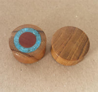 Load image into Gallery viewer, Flesh Plug Ringe Sawoholz crushed Türkis Teakholz Holz
