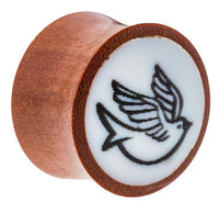 Cargar imagen en el visor de la galería, Organic Holz Plug braun weißes Inlay schwarze Taube Tribal
