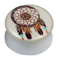 Load image into Gallery viewer, Plug weiß Acryl Traumfänger braun türkis orange Piercing Ohrschmuck
