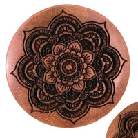 Load image into Gallery viewer, The Sawoholz Plug braun Tunnel Expander Mandala schwarz features a handgefertigt mandala design with layered floral and geometric patterns, centered by a Mandala Blume with detailed petals radiating in symmetry.
