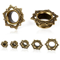 Cargar imagen en el visor de la galería, Brass Tunnel Lotus Blume antique Finish gold Plug
