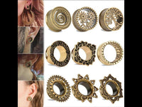 Cargar imagen en el visor de la galería, Brass Tunnel Lotus Blume antique Finish gold Plug
