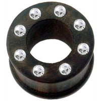 Load image into Gallery viewer, braun Holztunnel Kristalle Teakholz handgeschnitzt Tribal Holz Tunnel Plug Expander Ohrstecker
