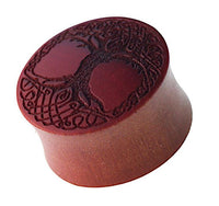 Load image into Gallery viewer, Plug braun Holz Baum des Lebens dunkel Gravur Flechtrand
