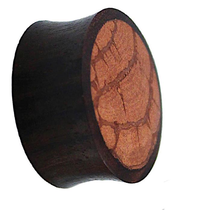 Tribal Holz Plug gefüllt Mangoholz Maserung braun dunkel