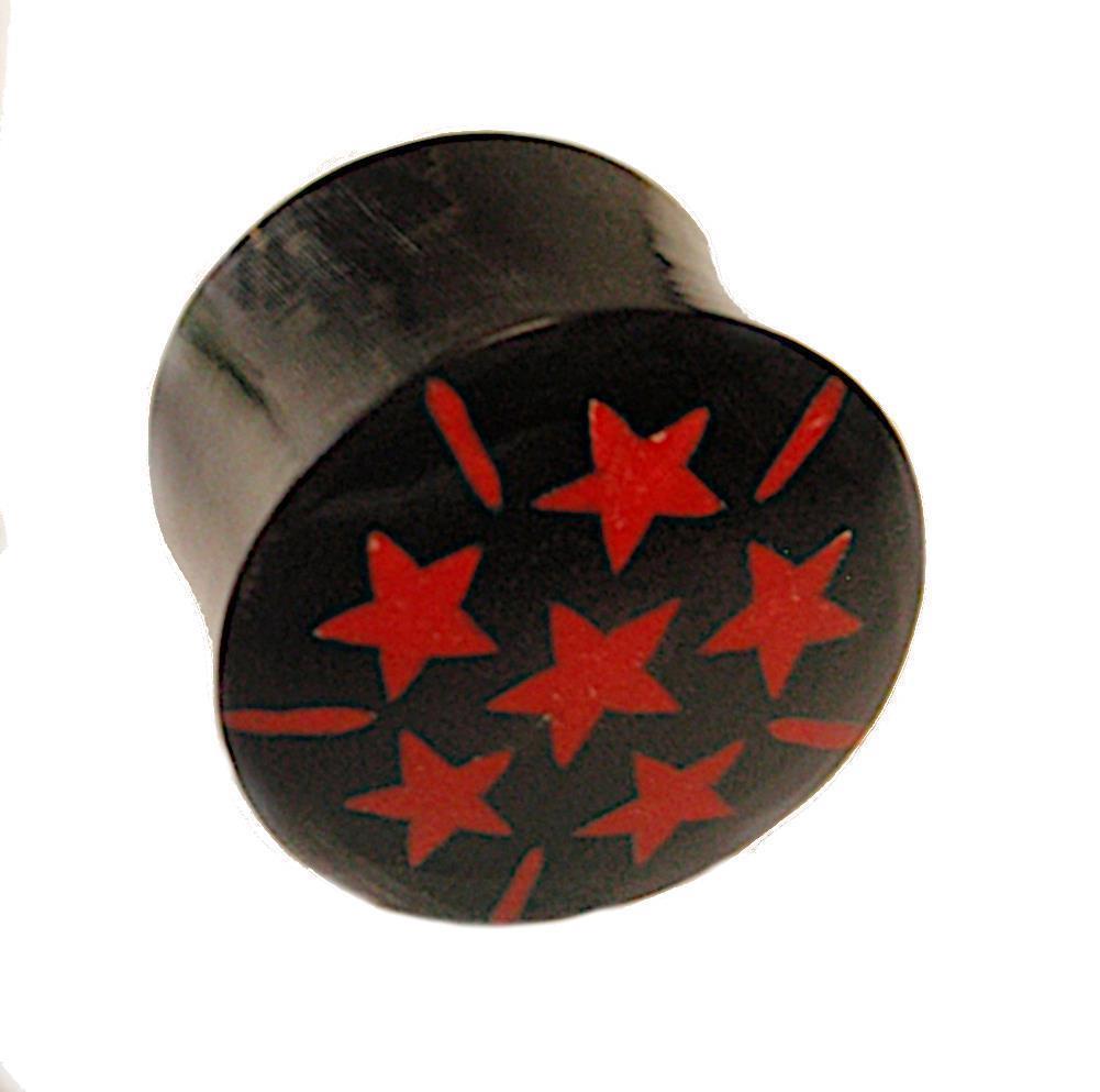 Horn Plug schwarz rot Sterne Büffelhorn double flared