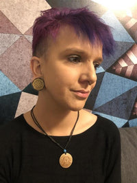 Load image into Gallery viewer, Holz Plug Blumen Wabe gold double flared
