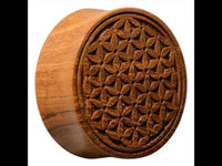 Cargar imagen en el visor de la galería, Holz Teakholz Plug Blume des Lebens double flared
