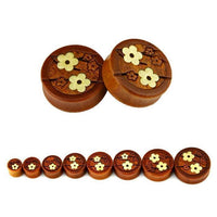 Load image into Gallery viewer, Holz Plug Kirschblüten braun handmade double flared
