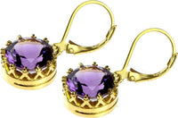 Load image into Gallery viewer, Silberohrringe Krone rund Amethyst facettiert lila 1 micron vergoldet 925er Sterling Silber 10 mm
