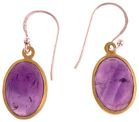 Load image into Gallery viewer, Silberohrringe vergoldet oval Stein Amethyst lila Ohrringe 925 Sterling Silber
