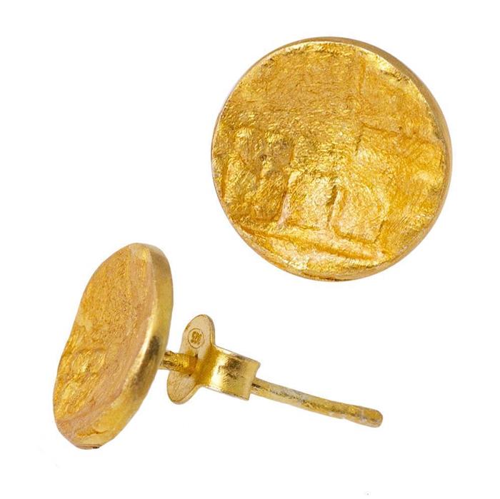 Ohrstecker vergoldet 925er Silber Scheibe konkav Linien 10 mm Goldschmiedearbeit