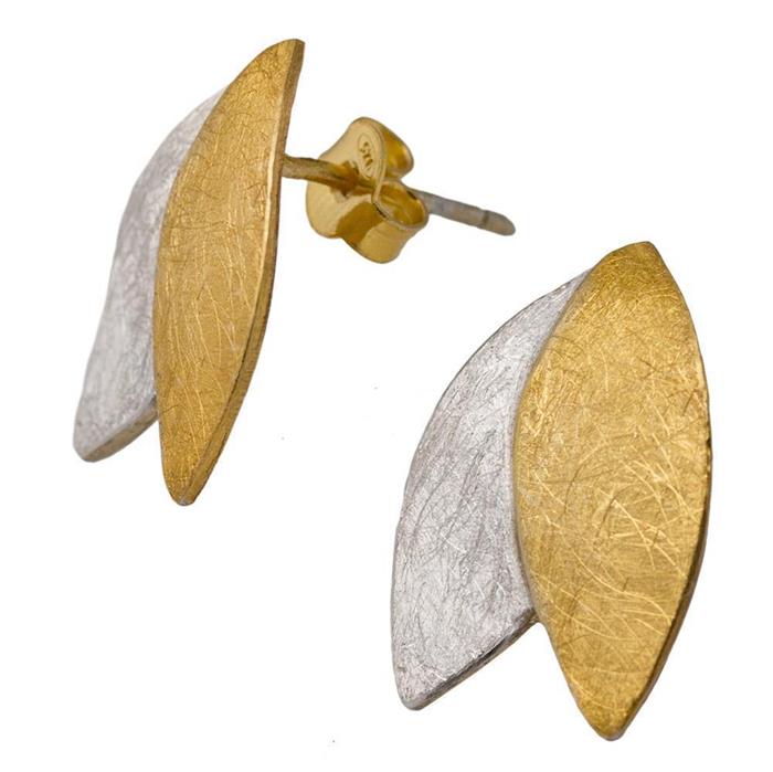 Ohrstecker vergoldet Blätter 925er Silber gebürstet gebogen 19mm Goldschmiedearbeit