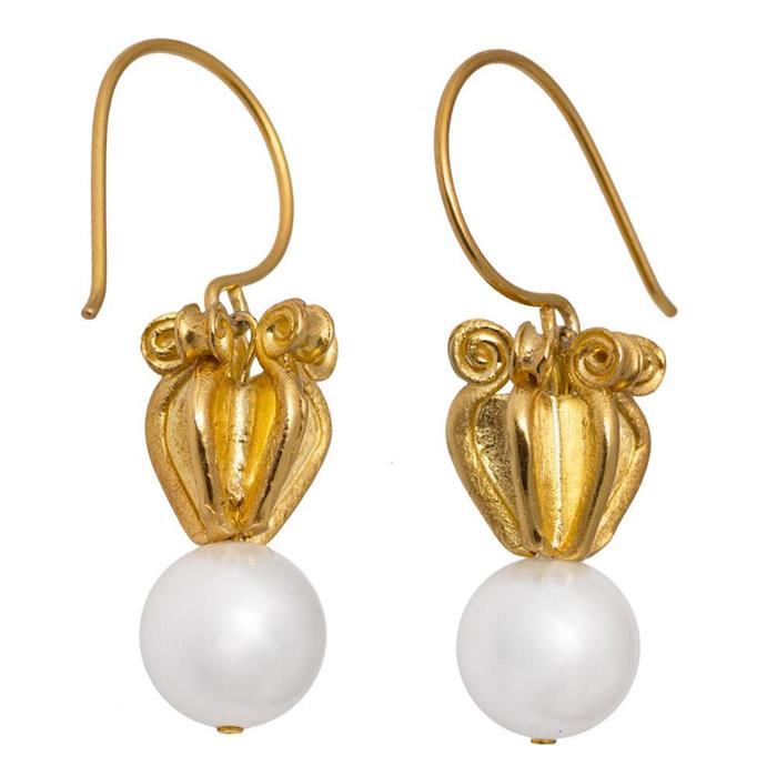 Ohrringe vergoldet Perle 925er Silber matt Schirm 25 mm Goldschmiedearbeit