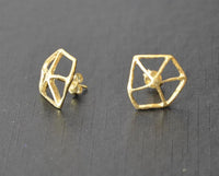 Load image into Gallery viewer, Ohrstecker vergoldet 925 Silber Gitter Wabe erhöht
