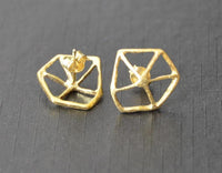 Load image into Gallery viewer, Ohrstecker vergoldet 925 Silber Gitter Wabe erhöht
