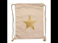 Load image into Gallery viewer, Turnbeutel Rucksack Canvas Stern weiß silbern golden verstellbar Kordel 34x42 cm
