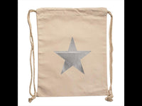 Load image into Gallery viewer, Turnbeutel Rucksack Canvas Stern weiß silbern golden verstellbar Kordel 34x42 cm
