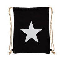 Load image into Gallery viewer, Turnbeutel Rucksack Canvas Stern weiß silbern golden verstellbar Kordel 34x42 cm
