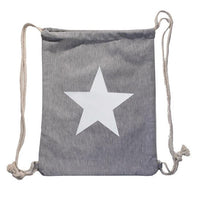 Load image into Gallery viewer, Turnbeutel Rucksack Canvas Stern weiß silbern golden verstellbar Kordel 34x42 cm
