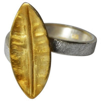 Load image into Gallery viewer, Ring vergoldet 925 Sterlingsilber Blatt verstellbar
