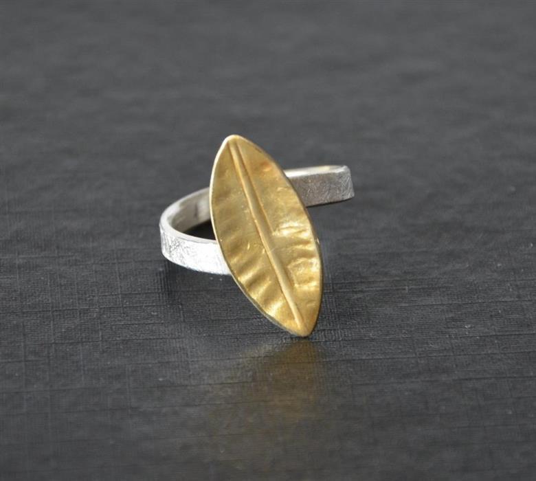 Ring vergoldet 925 Sterlingsilber Blatt verstellbar
