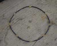 Load image into Gallery viewer, Halskette Lavastein 925 Sterling Silber vergoldet 43cm
