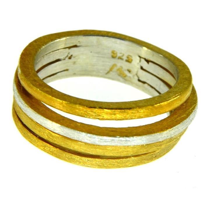 Ring Silber 925 vergoldet gebürstet vier Ringe in einem