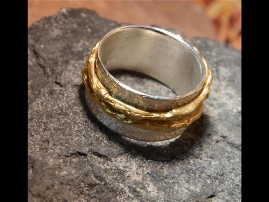 Ring Silber vergoldet Kreis Waben gestempelt breit Ringe