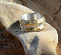 Load image into Gallery viewer, Ring Silber vergoldet Kreis Waben gestempelt breit Ringe
