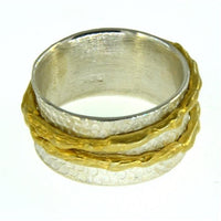 Load image into Gallery viewer, Ring Silber vergoldet Kreis Waben gestempelt breit Ringe
