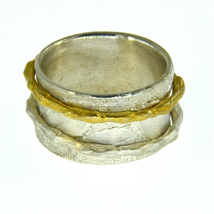 Ring Silber vergoldet Ringe beweglich Blätter Textur
