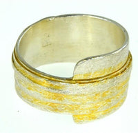 Load image into Gallery viewer, Ring Silber 925 vergoldet gebürstet Bänder Bandring
