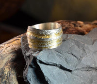 Load image into Gallery viewer, Ring Silber 925 vergoldet gebürstet Bänder Bandring
