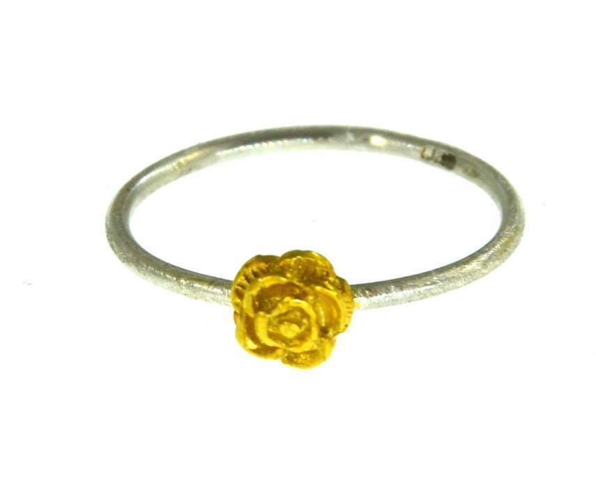 Ring Silber 925 vergoldet Rose filigran 1mm gebürstet