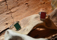 Load image into Gallery viewer, Ring 925 Silber Rechteck crushed Stein verstellbar
