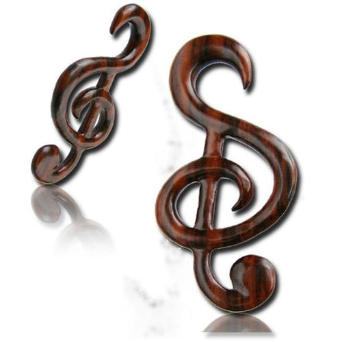 Piercing Narra Holz Notenschlüssel braun gemasert Musik Plug Ohrstecker Expander