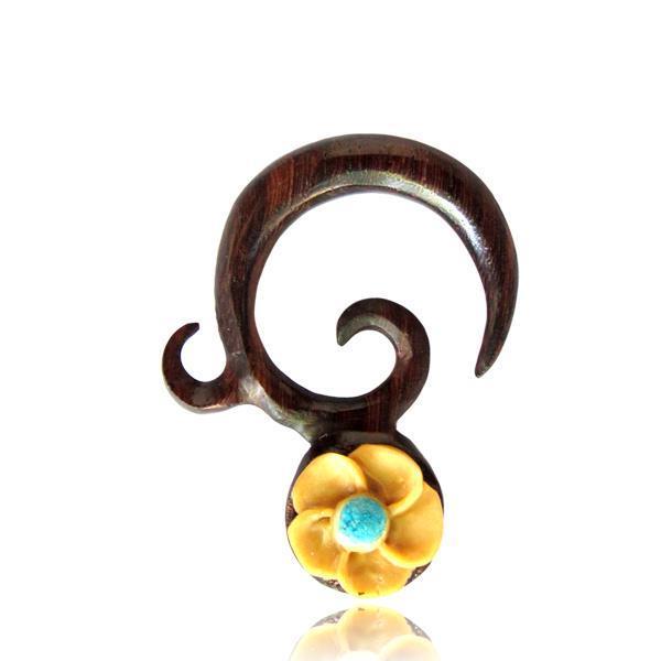 Piercing Sonoholz Spirale Kokosschale Blume Expander handgeschnitzt gemasert
