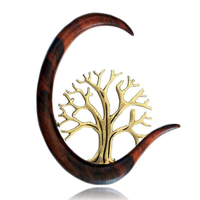 Holz dunkelbraun Piercing Hook Brass gold Baum des Lebens
