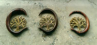 Load image into Gallery viewer, Holz dunkelbraun Piercing Hook Brass gold Baum des Lebens
