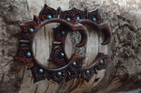 Cargar imagen en el visor de la galería, Piercing Holz Türkis Blumen Hoop 6,5mm Creole Hook
