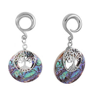 Load image into Gallery viewer, Ohrgewicht Piercing Edelstahl Abalone Baum des Lebens
