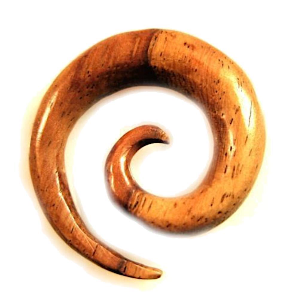 Tribal Holz Pircing Expander, kleine Spirale mit braun-dunkelbraunem Muster, aus Teakholz, 2mm, Plug, Tunnel, Ohrhänger, Ohrstecker