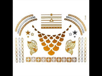 Load image into Gallery viewer, Tattoo Motivbogen golden silbern temporär Kette Schmetterling Klebetattoos Schmuck Tattoos
