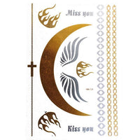 Cargar imagen en el visor de la galería, Tattoo Motivbogen golden silbern temporär Engel Kreuz Feuer Klebetattoos Schmuck Tattoos
