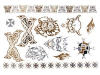 Load image into Gallery viewer, Tattoo golden silbern temporär Motivbogen Klebetattoos Skull Joker Schmuck Tattoos
