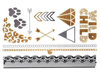 Load image into Gallery viewer, Tattoo golden silbern temporär Motivbogen Klebetattoos Leo Spitze Schmuck Tattoos
